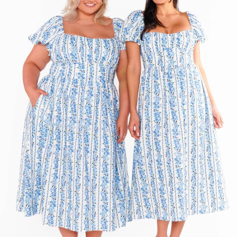NWOT Show Me Your Mumu Belle Blue Bliss Stripe Midi Dress XXL !